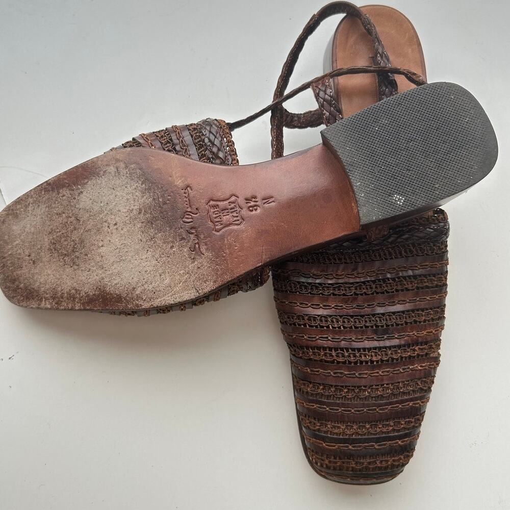 Vintage Sesto Meucci Woven Leather Slingback Sandals Brown - Made in Italy 8.5N - Picture 5 of 8